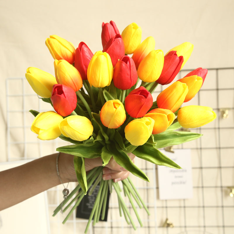 PU Real Touch Single Tulip with leaf