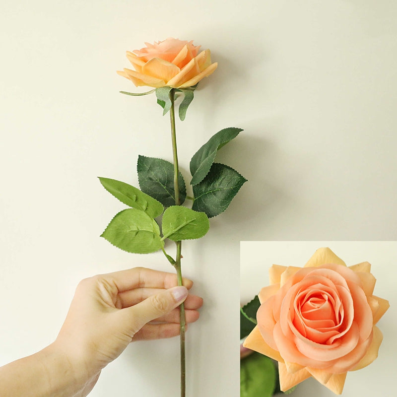 Artificial Single Fabric Rose with Leaf