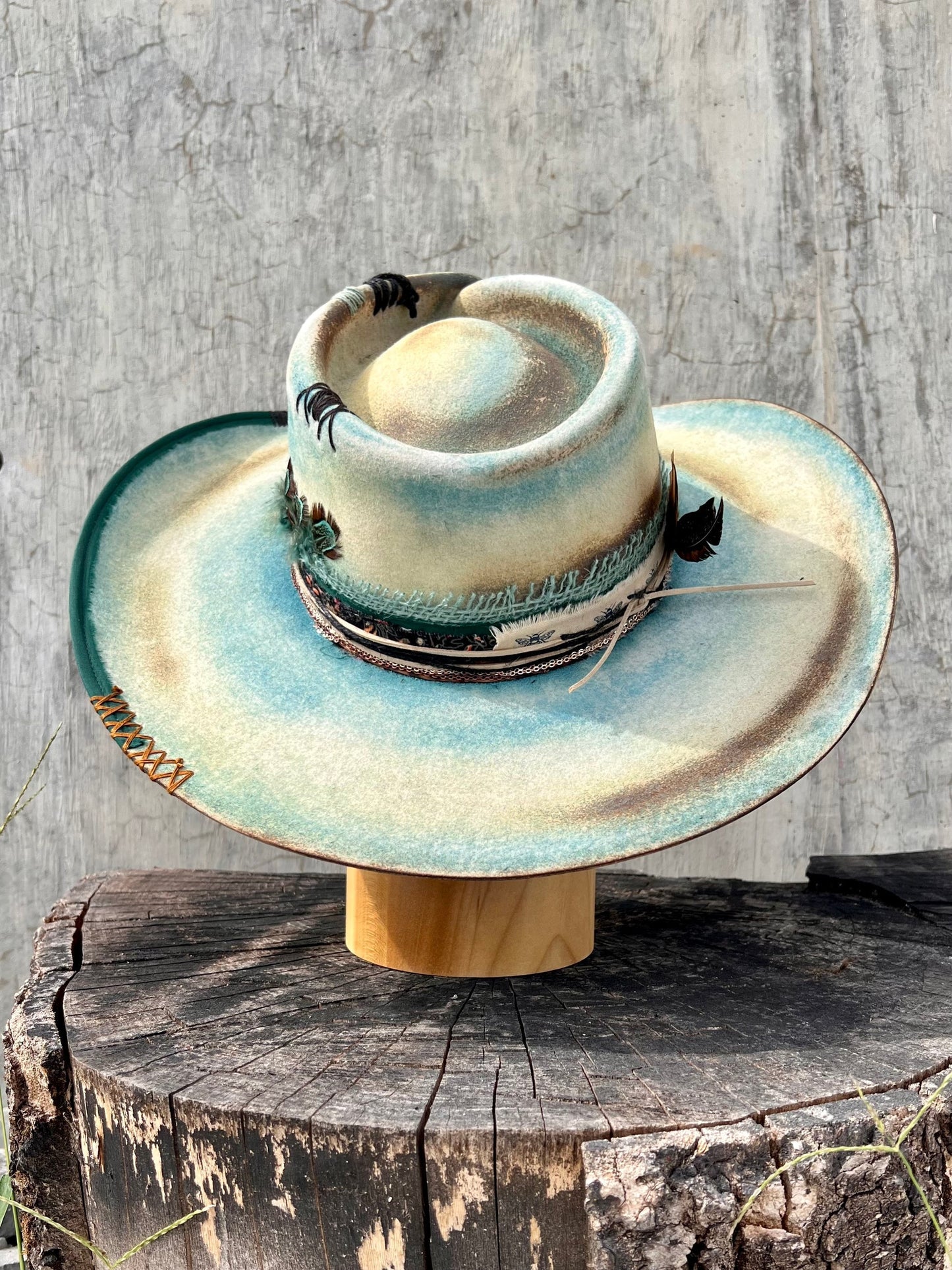 Tempered Teal Vintage Wide-Brimmed Hat