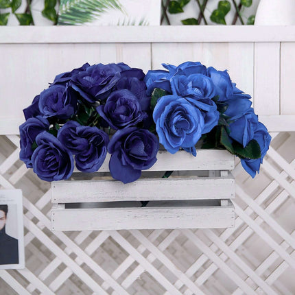 Royal Blue Artificial Velvet-Like Fabric Rose Flower Bouquet Bush