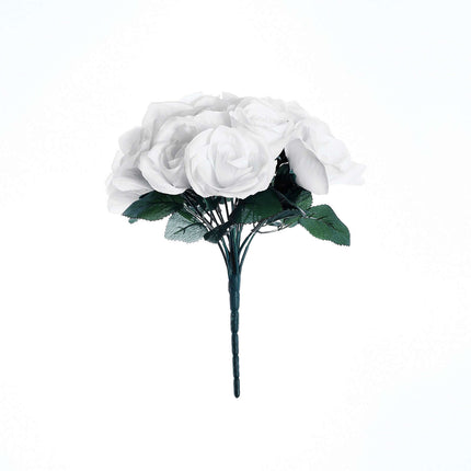 12" White Artificial Velvet-Like Fabric Rose Flower Bouquet Bush