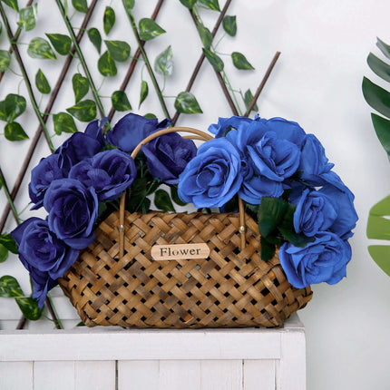 Royal Blue Artificial Velvet-Like Fabric Rose Flower Bouquet Bush