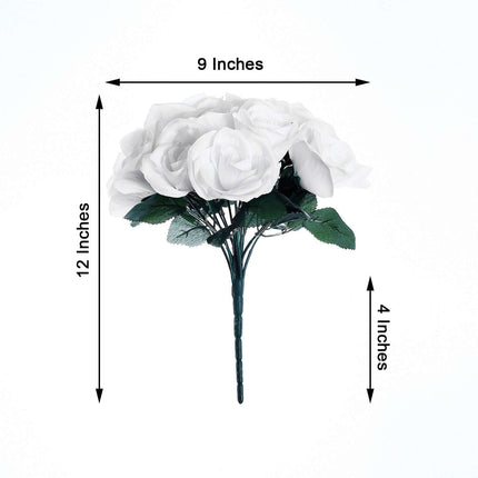 12" White Artificial Velvet-Like Fabric Rose Flower Bouquet Bush