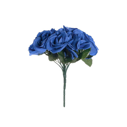Royal Blue Artificial Velvet-Like Fabric Rose Flower Bouquet Bush
