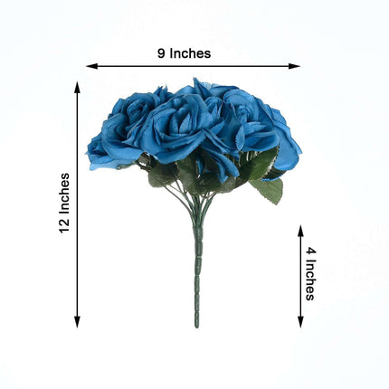 Royal Blue Artificial Velvet-Like Fabric Rose Flower Bouquet Bush